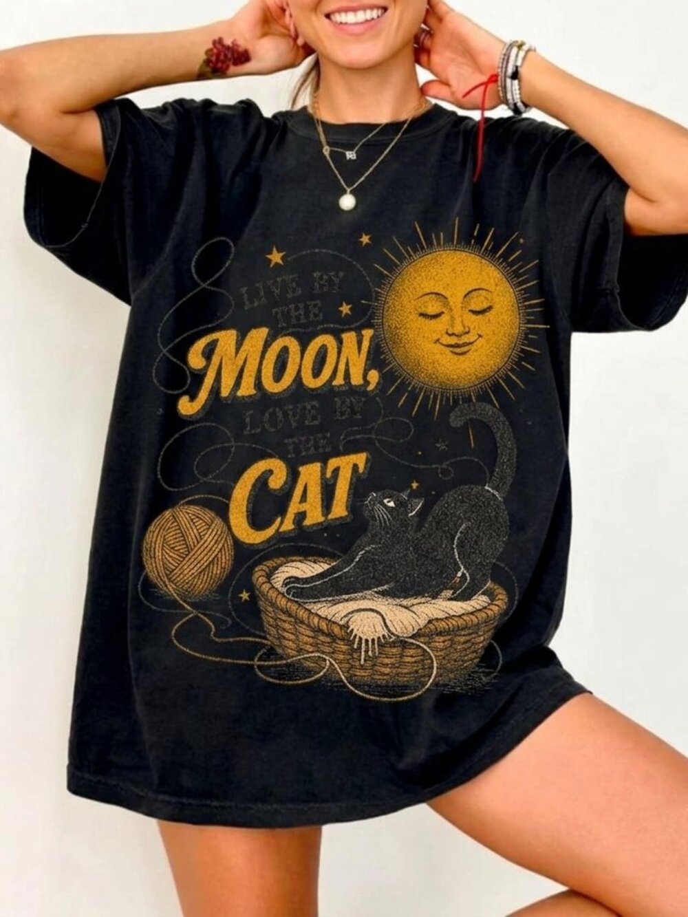 Live By the Moon Love By the Cat Tee, Moon Cat Shirt
